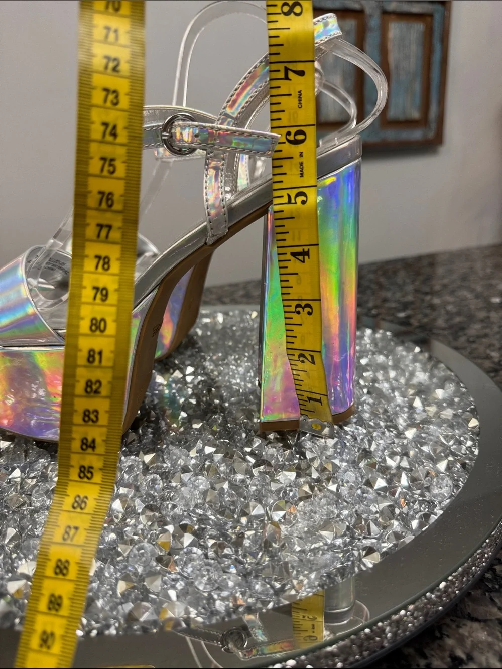 Rouge! Holographic Silver Platform Go-Go Sandals NWOT